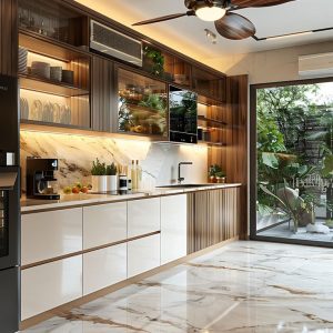 Tủ bếp hiện đại kết hợp đèn chiếu sáng 2