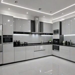 Tủ bếp màu ghi hiện đại
